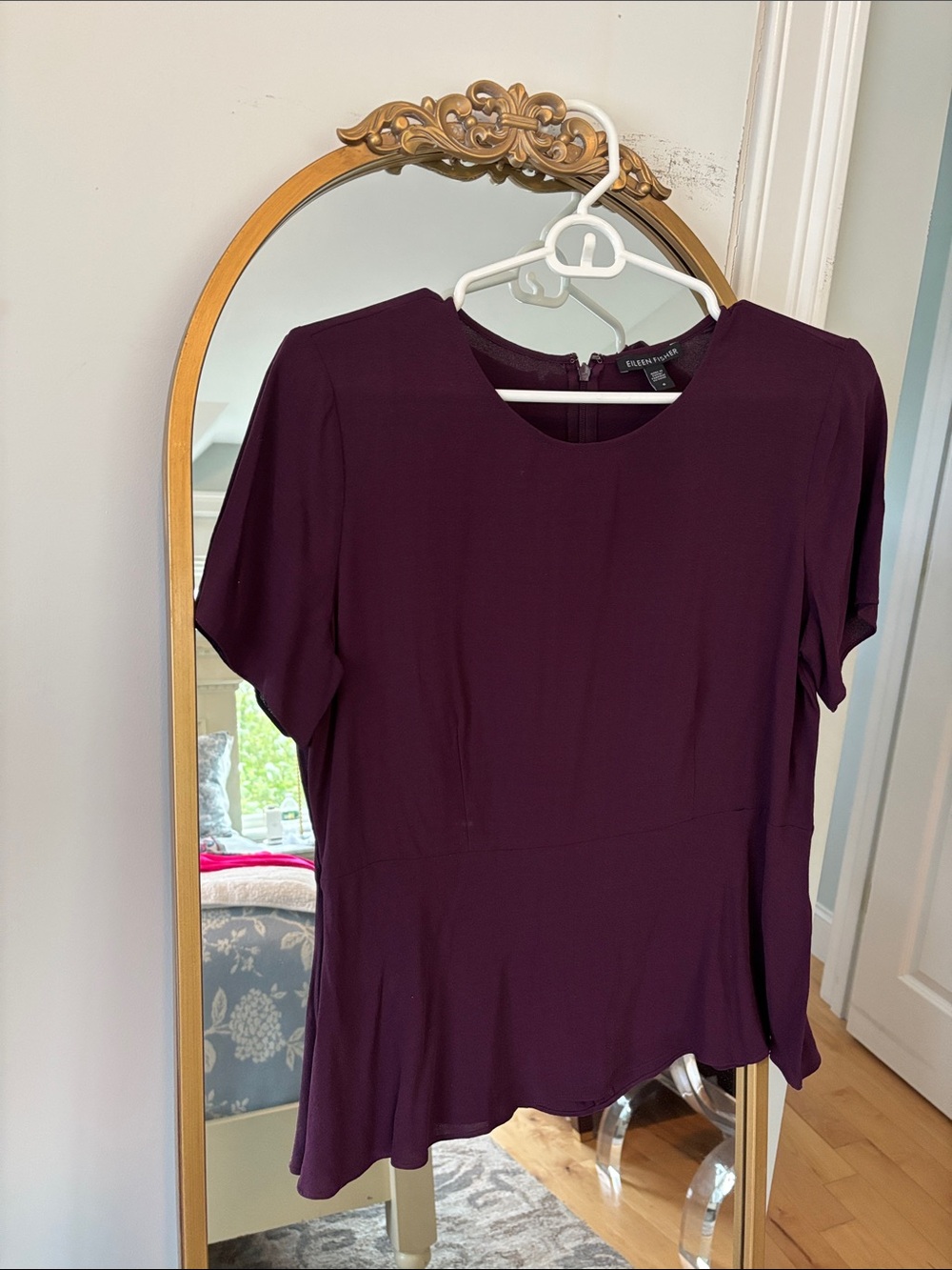 Eileen Fisher Plum Short Sleeve Peplum Blouse